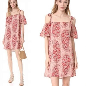 Madewell Cold Shoulder Dress Women Size Small Red Orange 100% Silk Paisley Print